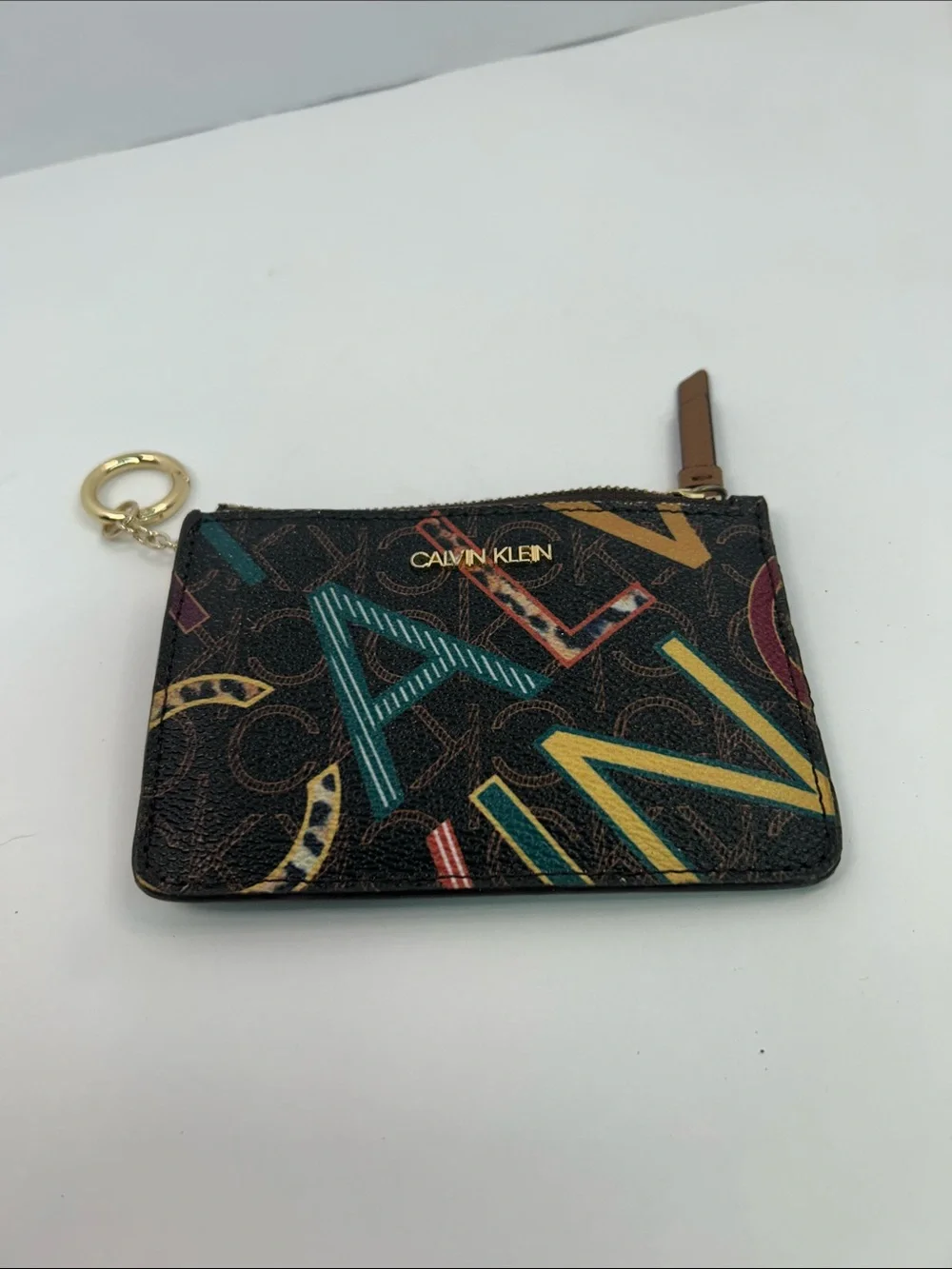 Calvin Klein Black Multicolor Logo Zip Card Pouch